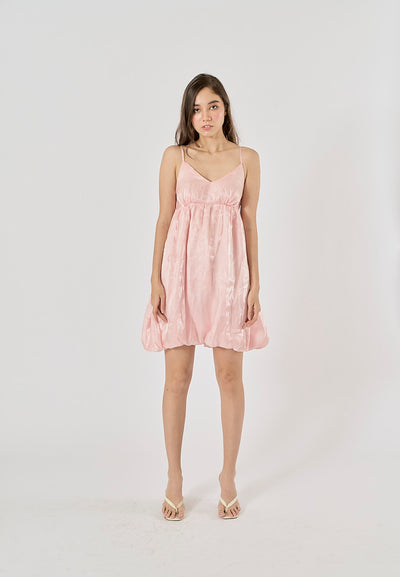 Zelie Pastel Pink V-Neck Pleated Mini Dress