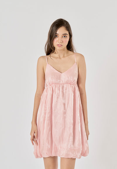 Zelie Pastel Pink V-Neck Pleated Mini Dress