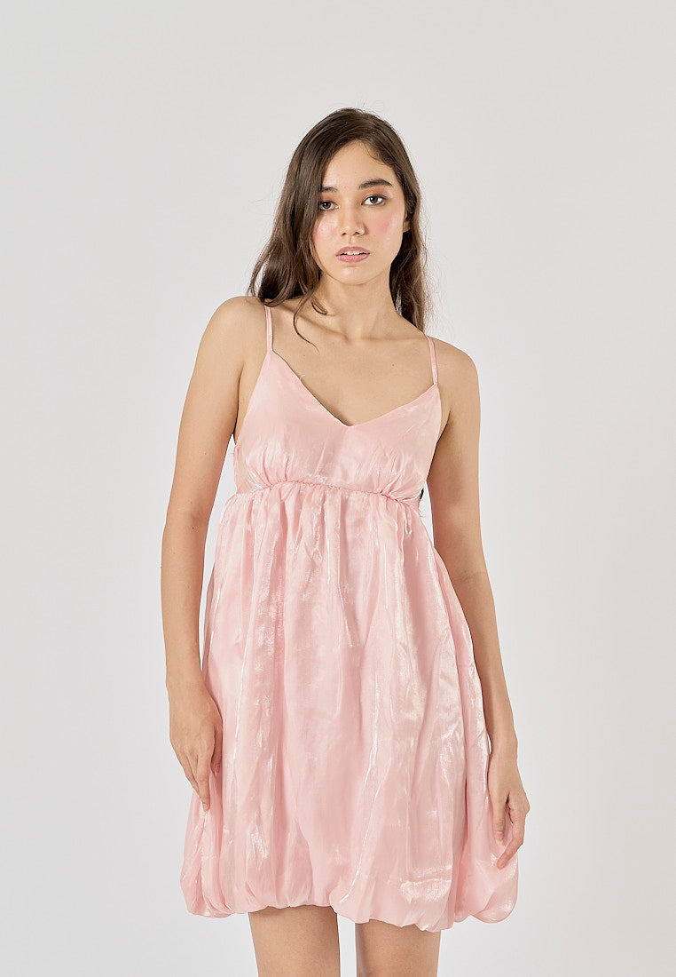 Zelie Pastel Pink V-Neck Pleated Mini Dress