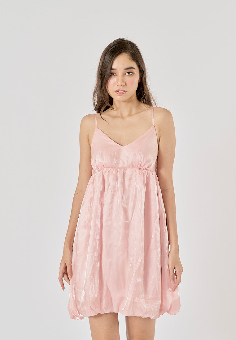 Zelie Pastel Pink V-Neck Pleated Mini Dress