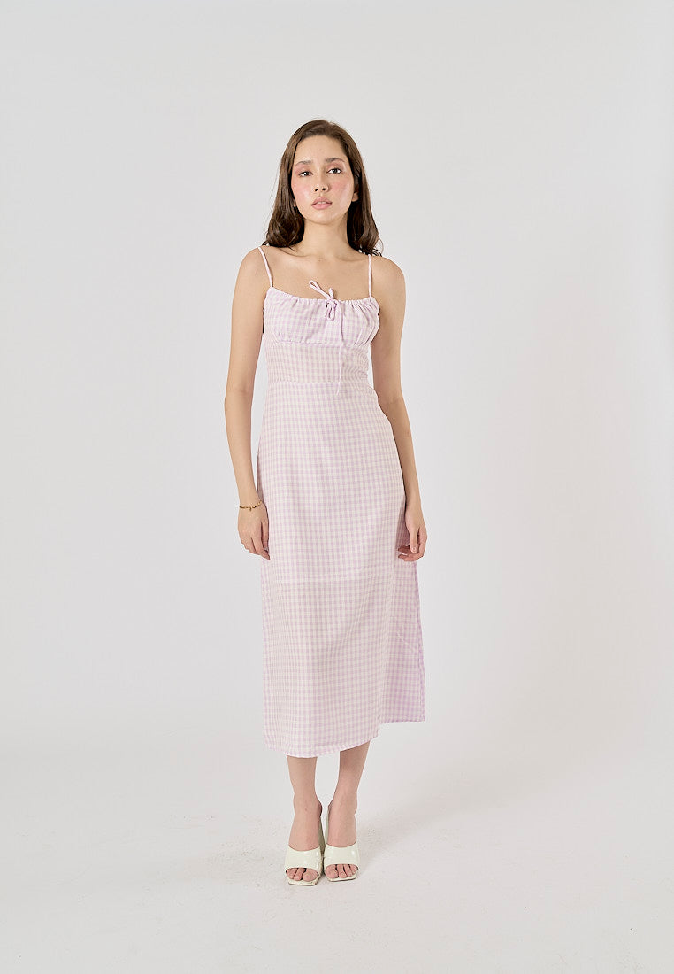 Santal Lilac Gingham Print Midi dress