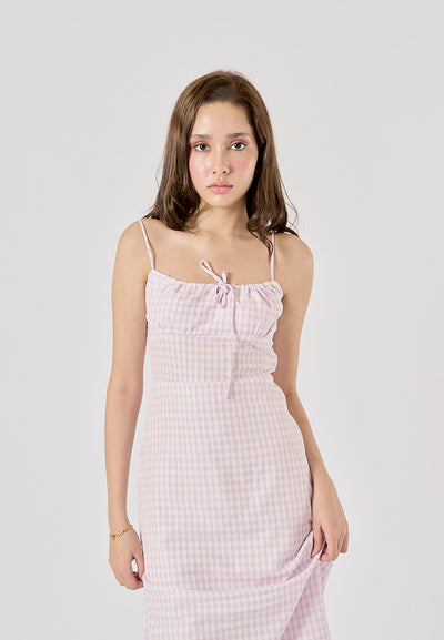 Santal Lilac Gingham Print Midi dress