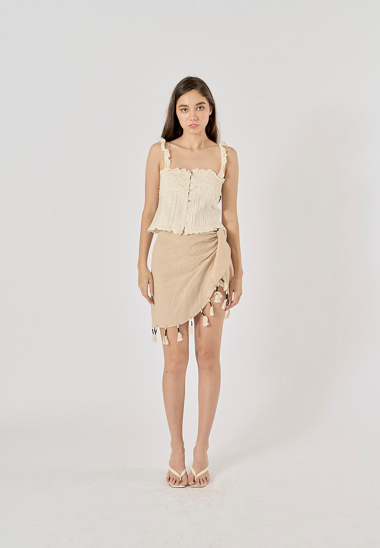 Lauder Champagne Beading Fringed Mini Skirt