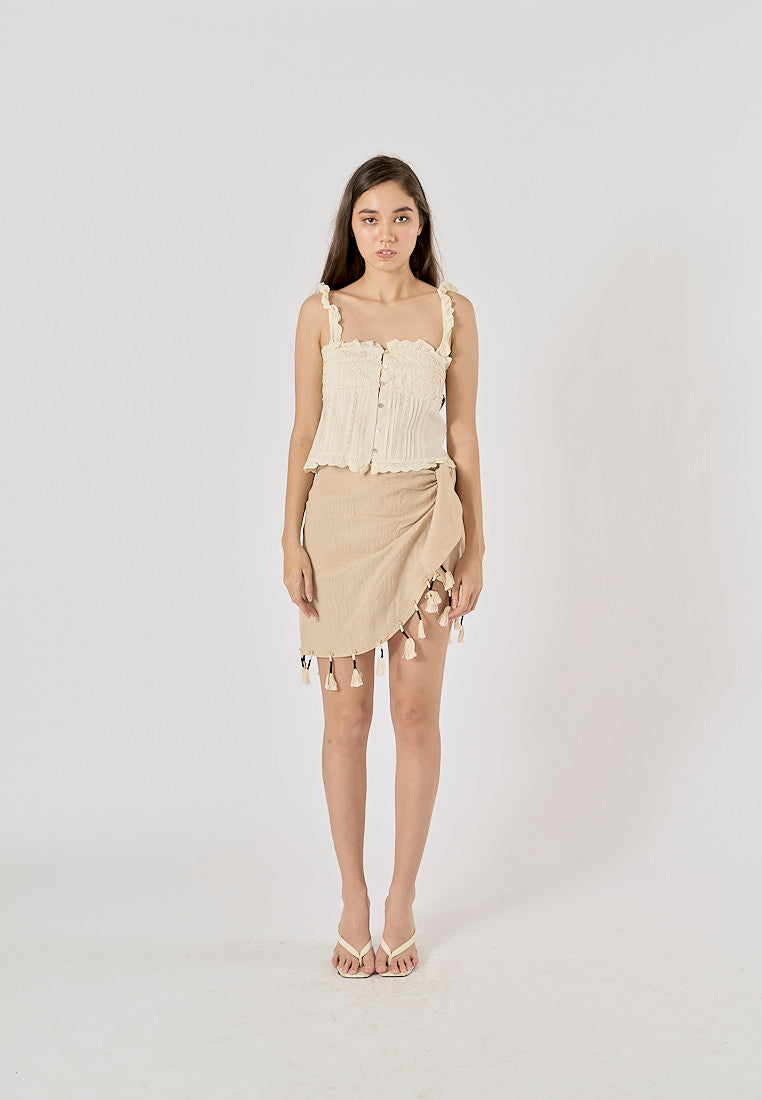 Lauder Champagne Beading Fringed Mini Skirt