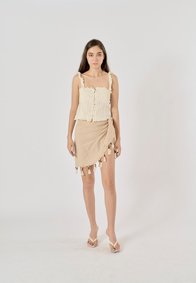 Lauder Champagne Beading Fringed Mini Skirt