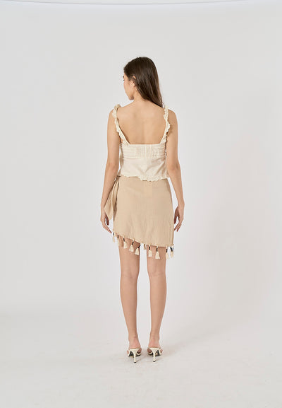 Lauder Champagne Beading Fringed Mini Skirt