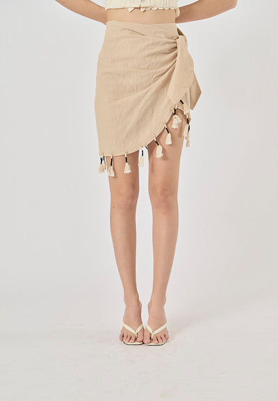 Lauder Champagne Beading Fringed Mini Skirt