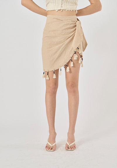 Lauder Champagne Beading Fringed Mini Skirt