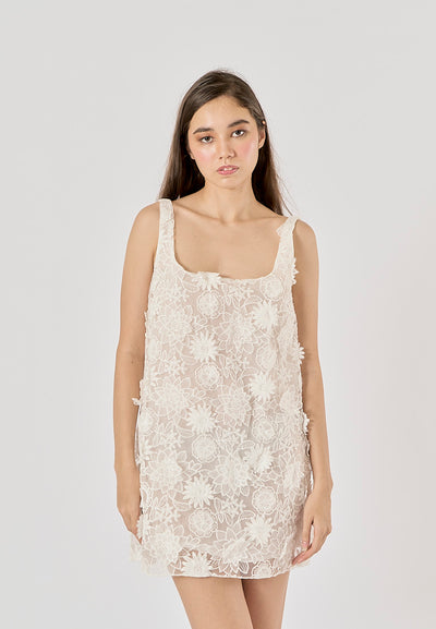 Palmarosa White Floral Embroidery Mini Dress