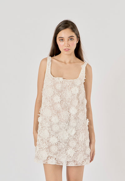 Palmarosa White Floral Embroidery Mini Dress