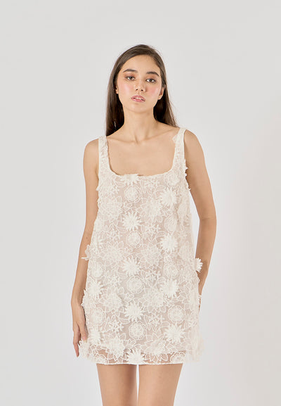 Palmarosa White Floral Embroidery Mini Dress