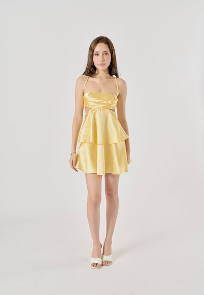 Shianna Pastel Yellow Back Hollow Out Mini Layered Dress