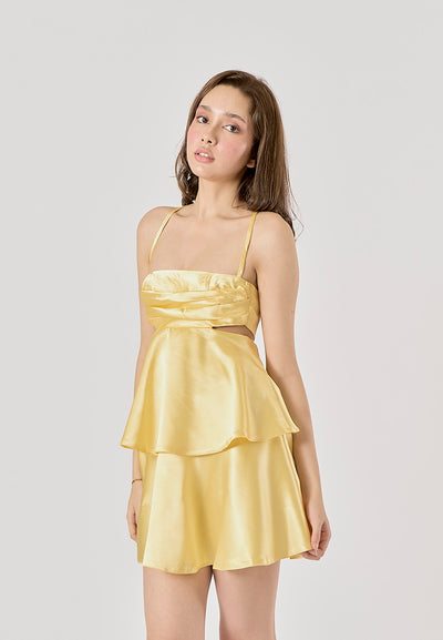 Shianna Pastel Yellow Back Hollow Out Mini Layered Dress