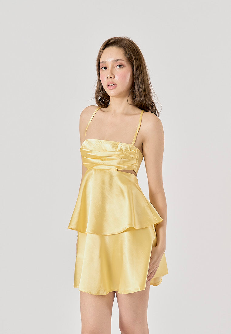 Shianna Pastel Yellow Back Hollow Out Mini Layered Dress