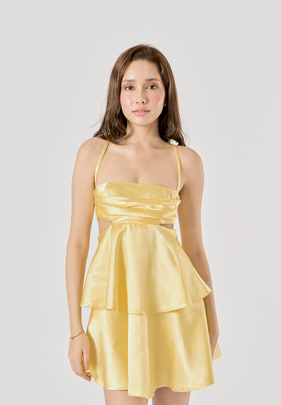 Shianna Pastel Yellow Back Hollow Out Mini Layered Dress