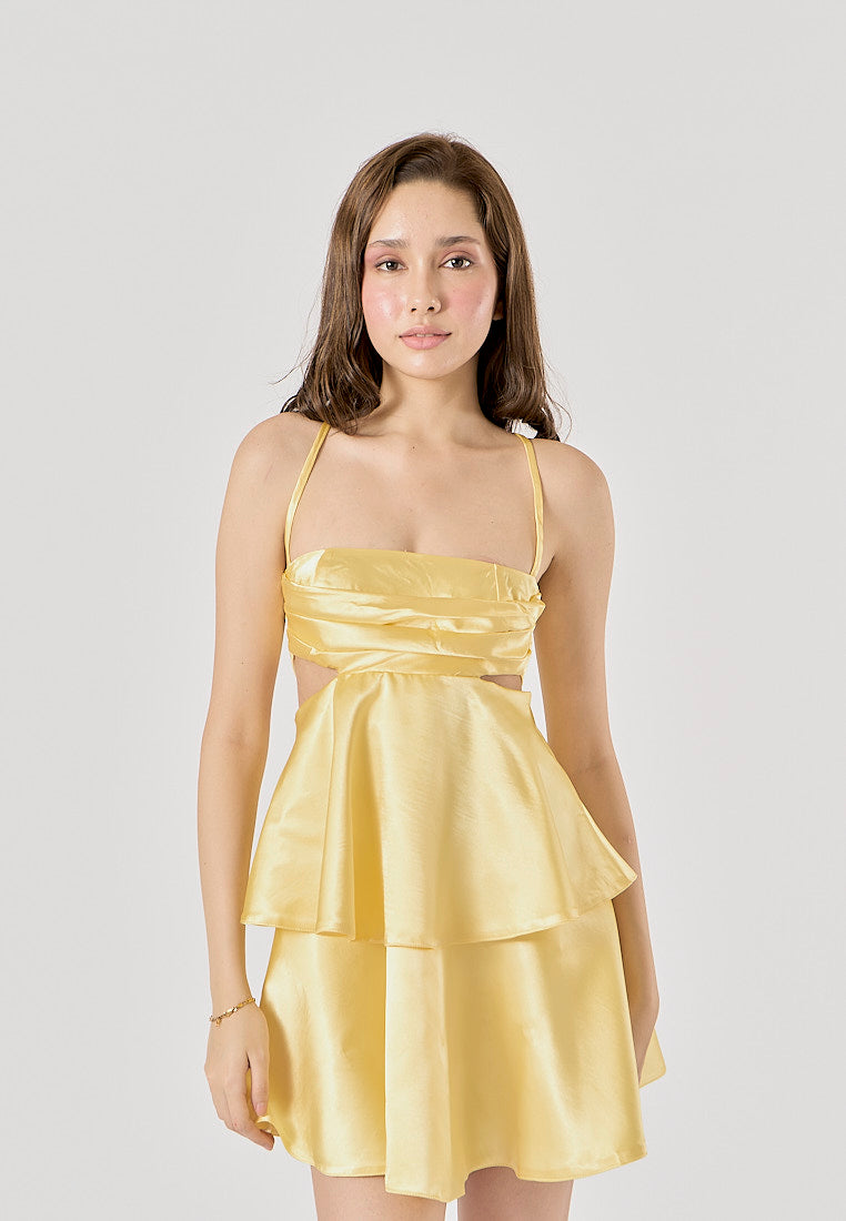 Shianna Pastel Yellow Back Hollow Out Mini Layered Dress