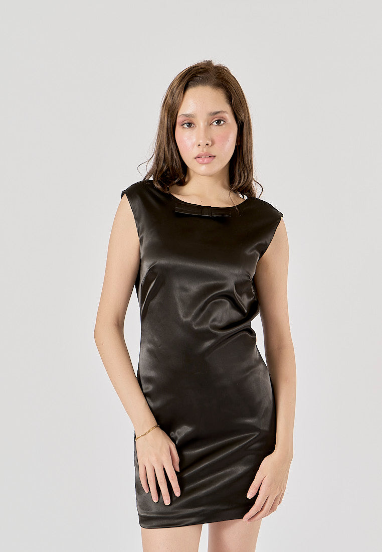 Fennel Black Satin Bow Back Hollow Out Mini Dress