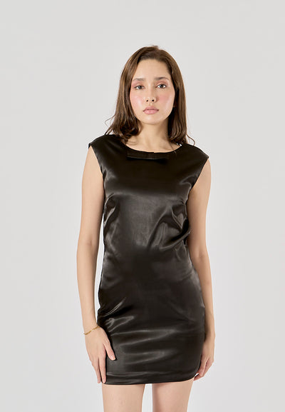 Fennel Black Satin Bow Back Hollow Out Mini Dress