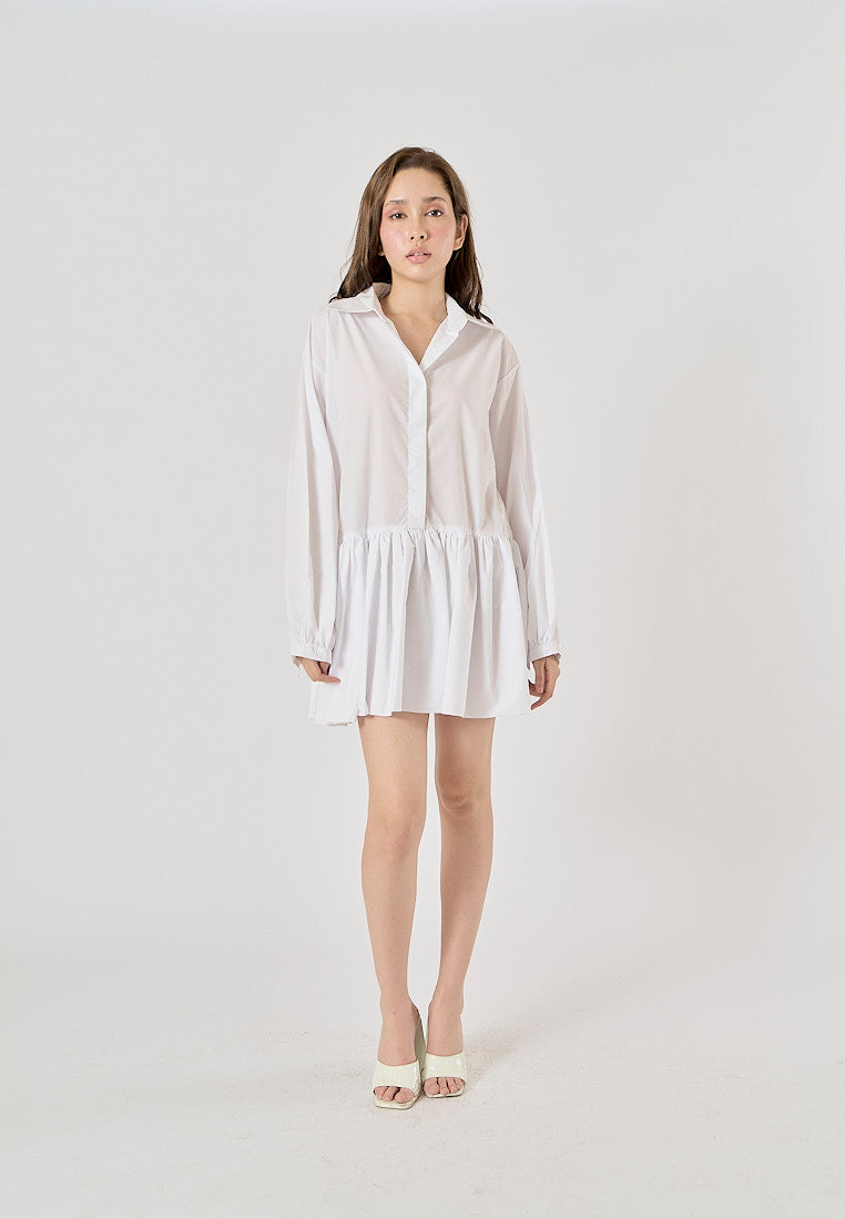 Holland White Button Down Colar Pleated Mini Dress