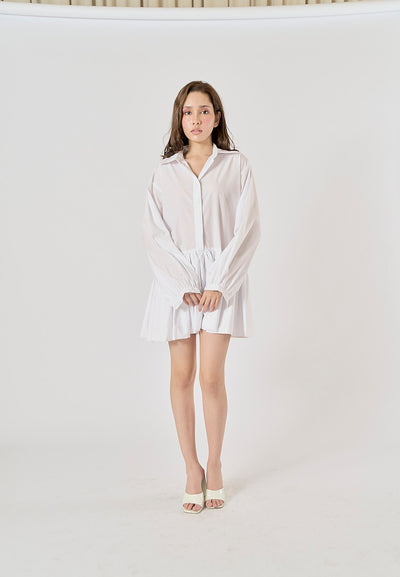 Holland White Button Down Colar Pleated Mini Dress