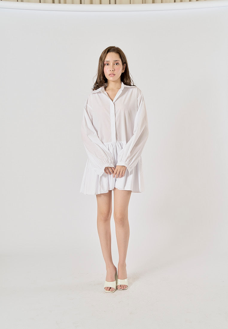 Holland White Button Down Colar Pleated Mini Dress