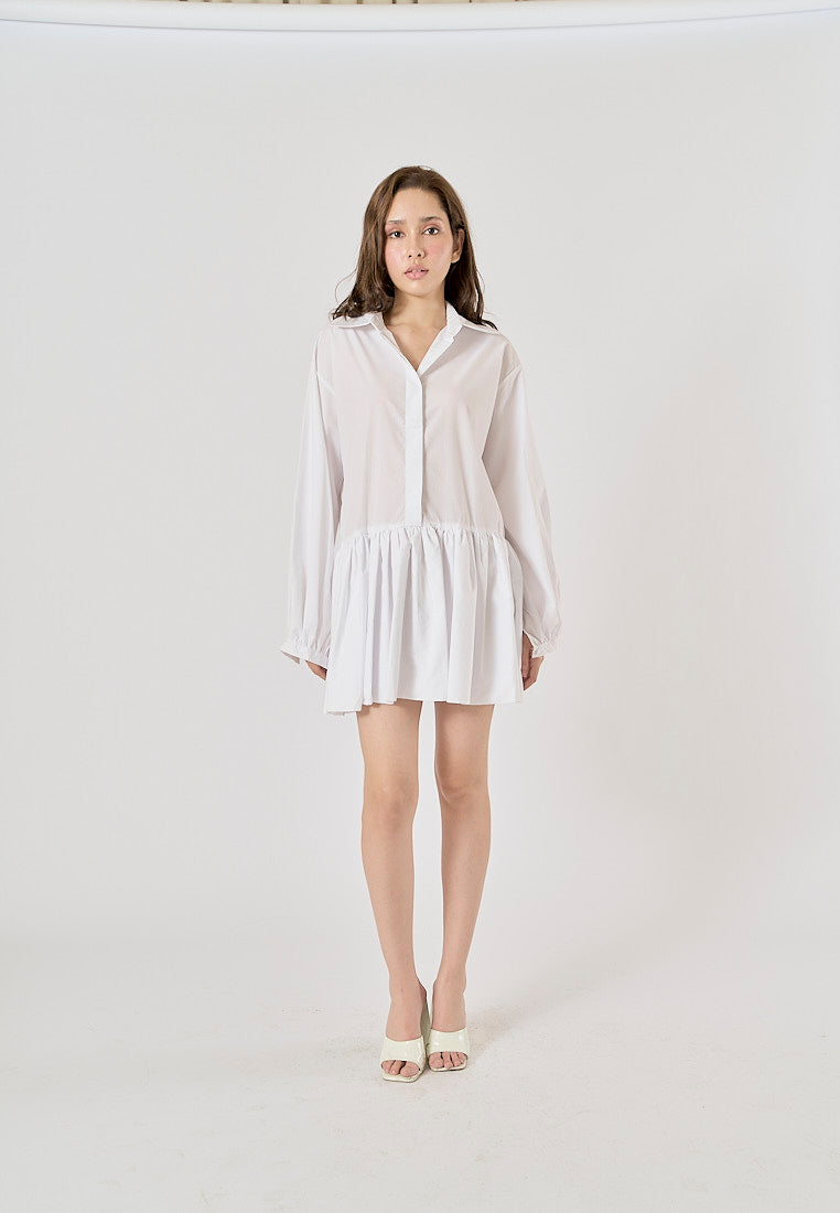 Holland White Button Down Colar Pleated Mini Dress