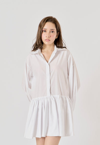 Holland White Button Down Colar Pleated Mini Dress