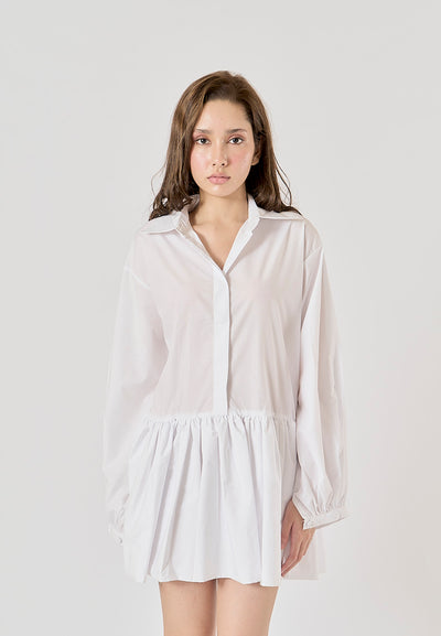 Holland White Button Down Colar Pleated Mini Dress