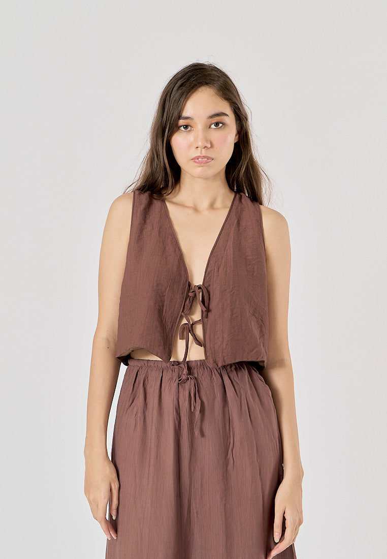 Valkyrie Brown Front Lace Up V-Neck Tank Top