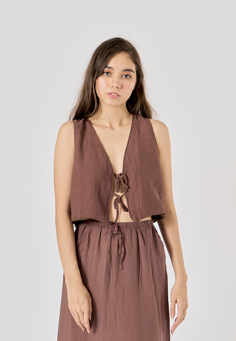 Valkyrie Brown Front Lace Up V-Neck Tank Top