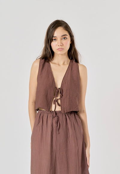 Valkyrie Brown Front Lace Up V-Neck Tank Top