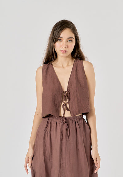 Valkyrie Brown Front Lace Up V-Neck Tank Top