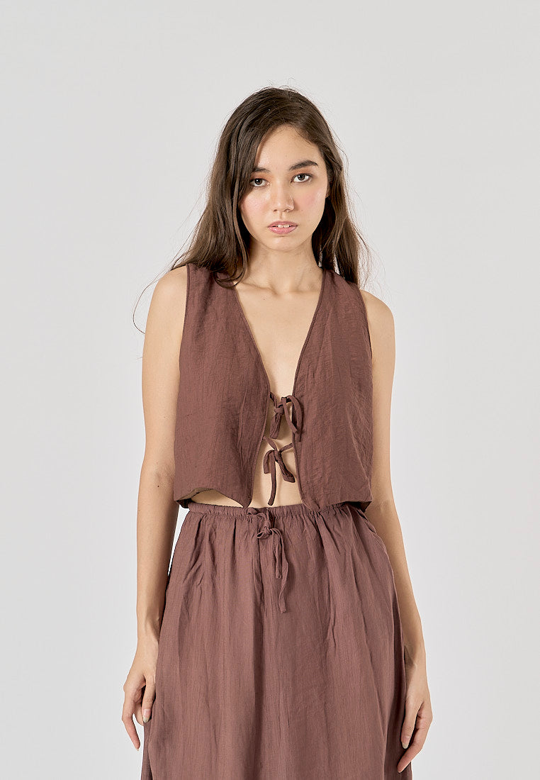 Valkyrie Brown Front Lace Up V-Neck Tank Top