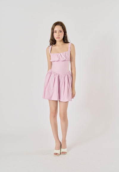 Reinica Lilac Square Collar Pleated Mini Dress