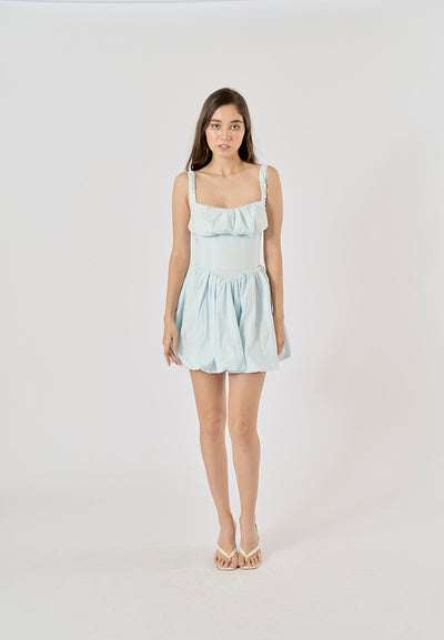 Reinica Pastel Blue Square Collar Pleated Mini Dress