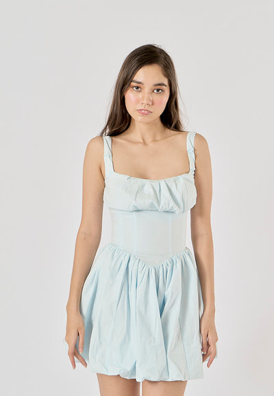 Reinica Pastel Blue Square Collar Pleated Mini Dress