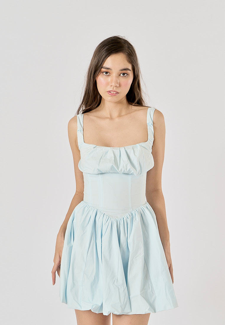 Reinica Pastel Blue Square Collar Pleated Mini Dress