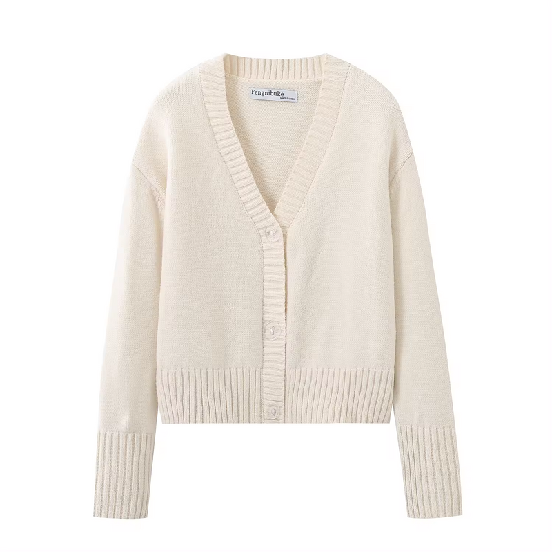 Miyu Beige Knitted V Neck Single Breasted Long Sleeves Cardigan