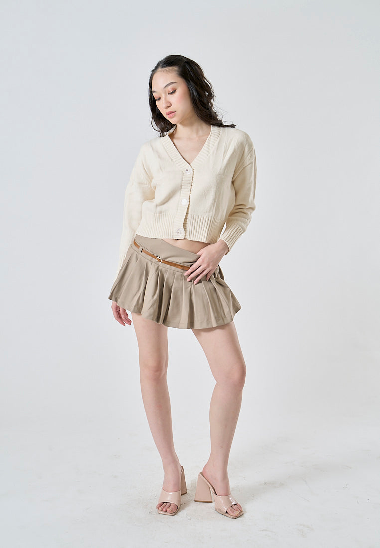 Miyu Beige Knitted V Neck Single Breasted Long Sleeves Cardigan