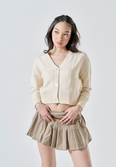 Miyu Beige Knitted V Neck Single Breasted Long Sleeves Cardigan