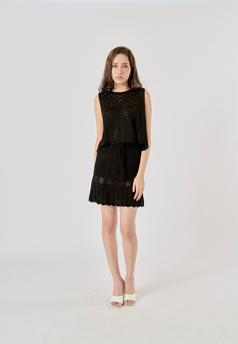 Gail Black Eyelet Knitted Mermaid Mini Skirt