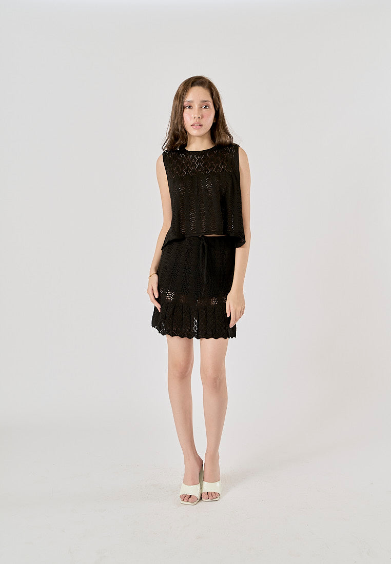 Gail Black Eyelet Knitted Mermaid Mini Skirt