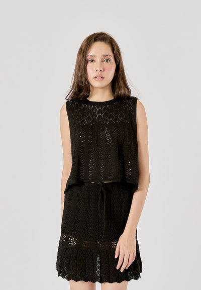 Gail Black Eyelet Knitted Mermaid Mini Skirt