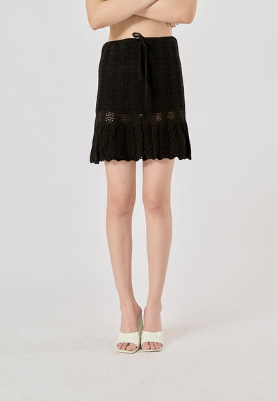 Gail Black Eyelet Knitted Mermaid Mini Skirt