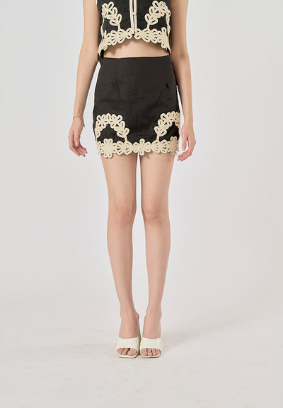 Tyla Black Embroidery Detail Zipper Fly Mini Skirt