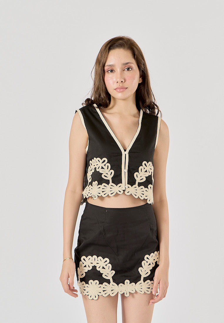 Talitha Black V - Neck Embroidery Waistcoat Vest