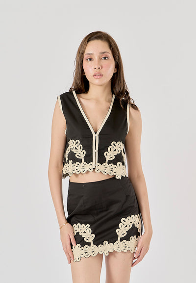 Talitha Black V - Neck Embroidery Waistcoat Vest