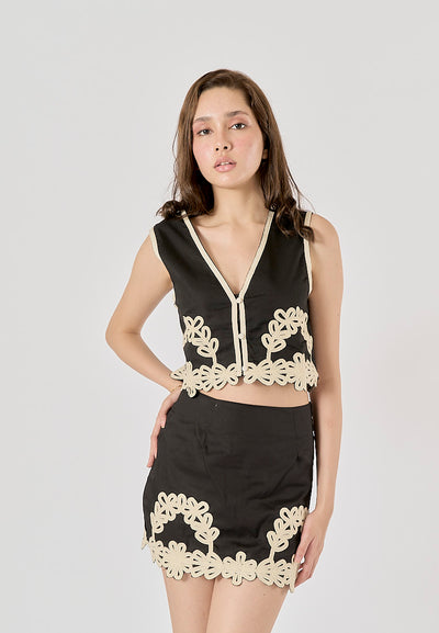 Talitha Black V - Neck Embroidery Waistcoat Vest