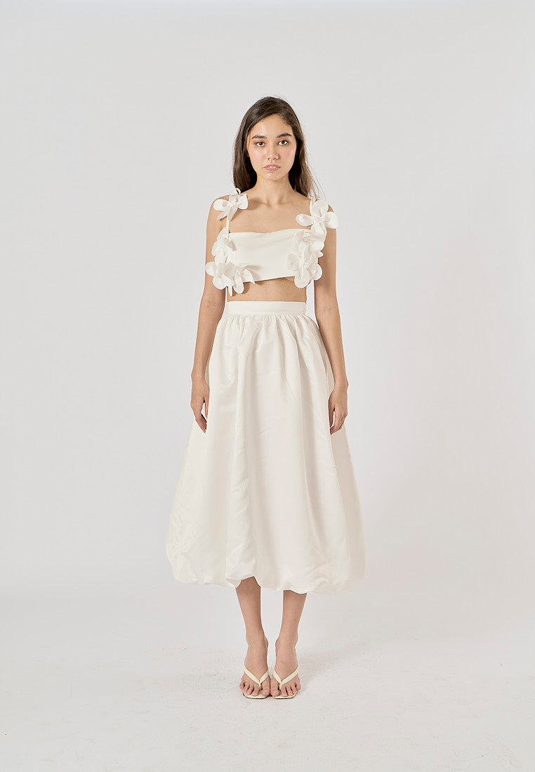 Evelora White Pleated Chiffon Midi Skirt