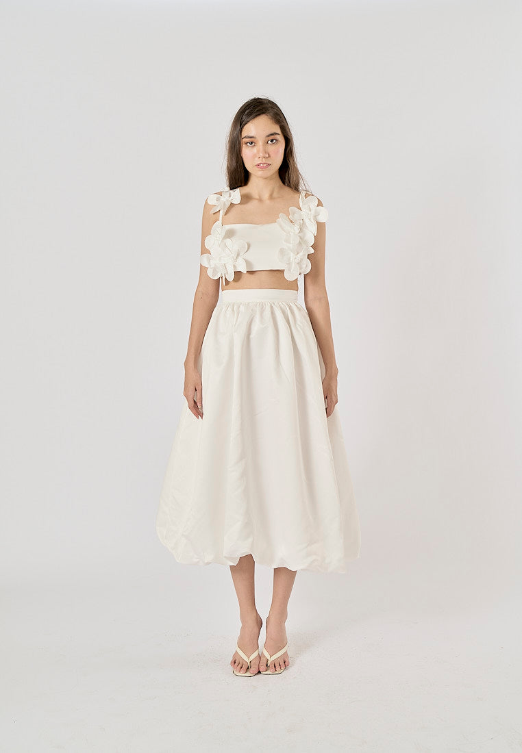 Evelora White Pleated Chiffon Midi Skirt